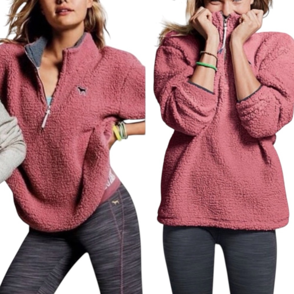 Victoria Secret PINK Begonia Rose Sherpa Pullover Size Large